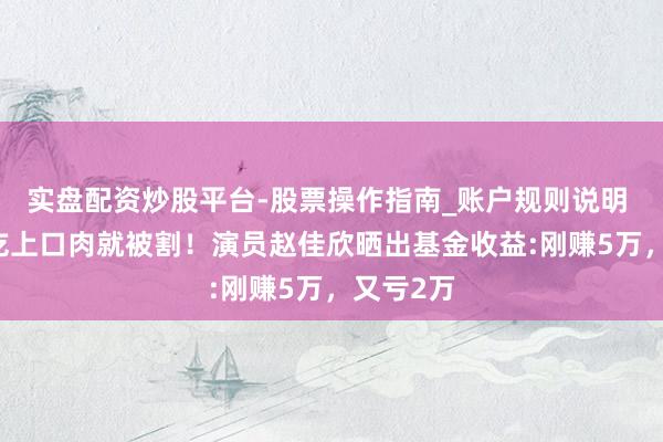 实盘配资炒股平台-股票操作指南_账户规则说明 视频|刚吃上口肉就被割！演员赵佳欣晒出基金收益:刚赚5万，又亏2万